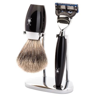 Mühle KOSMO 3-teiliges Rasierset, Feines Dachshaar, mit Gillette® Fusion™ Griffmaterial Edelharz schwarz Herren