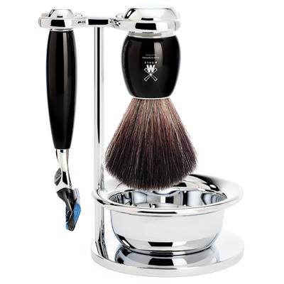 Mühle VIVO 4-teiliges Rasierset, Black Fibre, mit Gillette® Fusion™ Griffmaterial Edelharz schwarz Herren