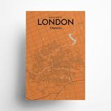 17 Stories London Canada City Map - Unframed Graphic Art Set Paper in Orange/Gray/White | 36 H x 24 W x 0.05 D in | Wayfair