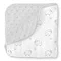 SwaddleDesigns 4-Layer Muslin Luxe Blanket, Pastel Blue Little Ships/French Dots, Cuddle and Dream