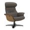 Fauteuil de relaxation en cuir gris foncé et bois chêne naturel