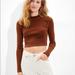 American Eagle Outfitters Tops | Ae Long Sleeve Mock Neck Tee Shirt In Brown | Color: Brown | Size: Xs