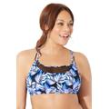 Plus Size Women's Loop Strap Mesh Bikini Top by Swimsuits For All in Multi Blue Palm (Size 12)