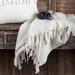 Dakota Fields White Cotton Waffle Weave w/ Fringes Throw Cotton blend in Blue/Gray | 52 H x 68 W in | Wayfair E623CCDA17BD4877BE5862A9068175D6