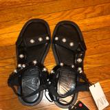 Zara Shoes | New Zara Slide Sandals With Pearl Details On Straps Size 36 Black Teva Style | Color: Black/White | Size: 36 Us Size 6