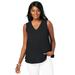 Plus Size Women's Stretch Cotton V-Neck Trapeze Tank by Jessica London in Black (Size 3X)