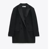 Zara Jackets & Coats | New! Zara Tonal Lapel Double Breasted Blazer | Color: Black | Size: S