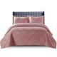 Quilted Bedspread Bed Throws for Room Decor - Quilted Fabric Embossed Striped Pattern Ruffle Design Reversible Quilt Bedspreads Coverlets with Hypoallergenic Pillow Cover (Super King, Ruffle Rose)