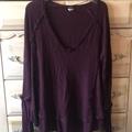 Free People Tops | Free People | Laguna Maroon Thermal Top With Raw Hems And Thumbholes Size Xs | Color: Purple/Red | Size: Xs