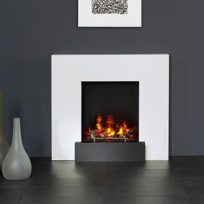 muenkel design breeze [Elektrokamin Opti-myst heat mit Sockel]: Weiß (warm) - L - mit Heizung, mit Dekoholz (Albany)