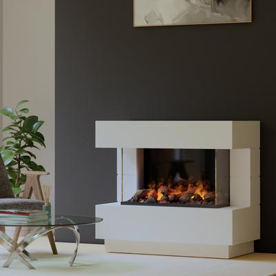 muenkel design London 1100 Opti-glo [Elektrokamin Opti-myst]: weiß (warm) - Ohne Heizung - Tank - Kieswanne mit schwarzen Steinen