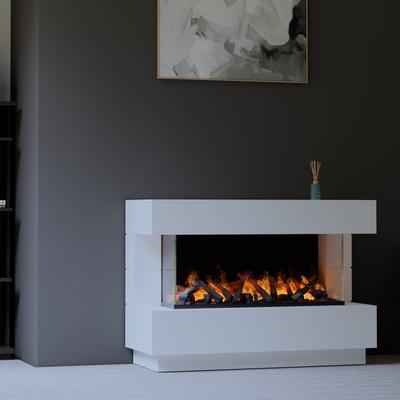muenkel design London 1400 Opti-glo [Elektrokamin Opti-myst]: weiß (warm) - Ohne Heizung - Kieswanne mit schwarzen Steinen - Tank