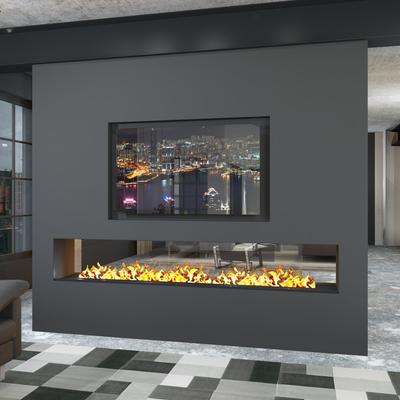 muenkel design e-tunnel PRO pure 1100 [Opti-myst Elektrokamineinsatz]: Wasserleitung - Mit Glasscheibe (einseitig) - 2.000 Watt Heizleistung - Kieswanne schwarz mit schwarzen Steinen