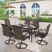 PHI VILLA 7-Piece Outdoor Dining Set, Rattan Sweivel Dining Chairs & Rectangle Steel Table