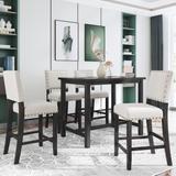 Rustic Counter Height Dining Table Set with Upholstered Chairs,5 Piece