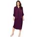 Plus Size Women's Three-Quarter Sleeve Jacket Dress Set with Button Front by Roaman's in Dark Berry (Size 34 W)