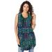 Plus Size Women's Sleeveless Angelina Tunic by Roaman's in Tropical Emerald Mirrored Medallion (Size 32 W) Long Shirt Blouse