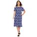 Plus Size Women's Cold Shoulder Tee Dress by Woman Within in Evening Blue Border Floral (Size 2X)