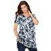 Plus Size Women's Short-Sleeve V-Neck Ultimate Tunic by Roaman's in White Dreamy Floral (Size M) Long T-Shirt Tee