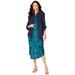 Plus Size Women's Three-Quarter Sleeve Jacket Dress Set with Button Front by Roaman's in Navy Swirly Paisley (Size 34 W)