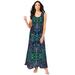 Plus Size Women's Button-Front Crinkle Dress with Princess Seams by Roaman's in Tropical Emerald Mirrored Medallion (Size 42/44)