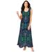 Plus Size Women's Button-Front Crinkle Dress with Princess Seams by Roaman's in Tropical Emerald Mirrored Medallion (Size 22/24)