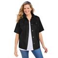 Plus Size Women's Short-Sleeve Denim Jacket by Woman Within in Black (Size 24 W)