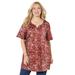 Plus Size Women's Easy Fit Notch-Neck Tee by Catherines in Red Distressed Medallion (Size 0X)