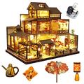 SEPTEMBER-EUROPE Japanese-Style Retro Villa Dollhouse Miniature with Furniture, DIY Wooden Dollhouse Kit With Music, 1:24 Scale Creative Room for Birthday Gift, 30x26.5x35cm (P006)