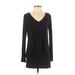 White House Black Market Casual Dress V Neck Long Sleeve: Black Solid Dresses - Women's Size X-Small