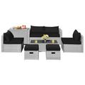 Costway 8 Pieces Patio Rattan Furniture Set with Storage Waterproof Cover and Cushion-Black