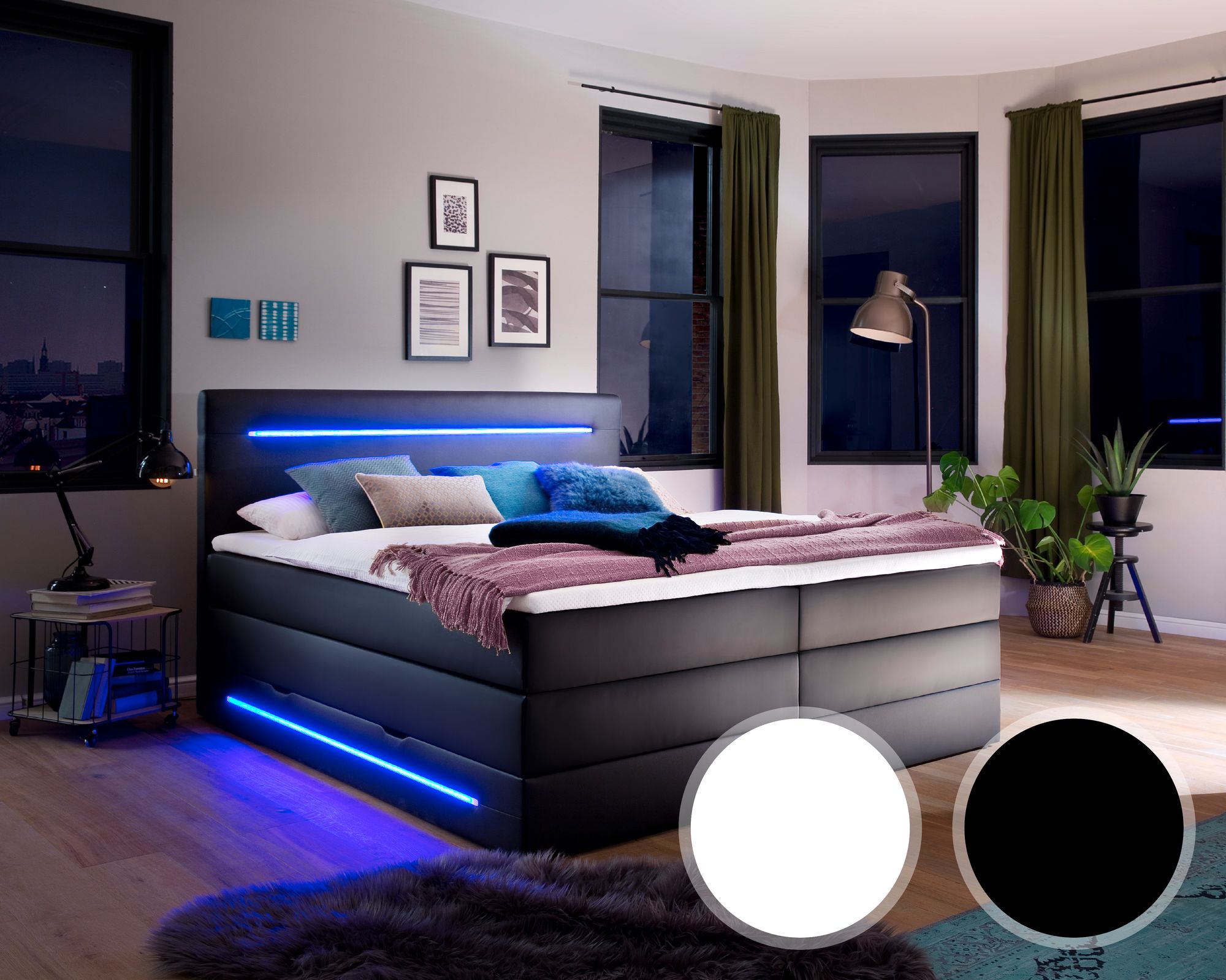 meise.möbel »Lights« Boxspringbett inkl. Bettkasten 180x200 cm / weiß / Bonnell-Federkern inkl. Topper