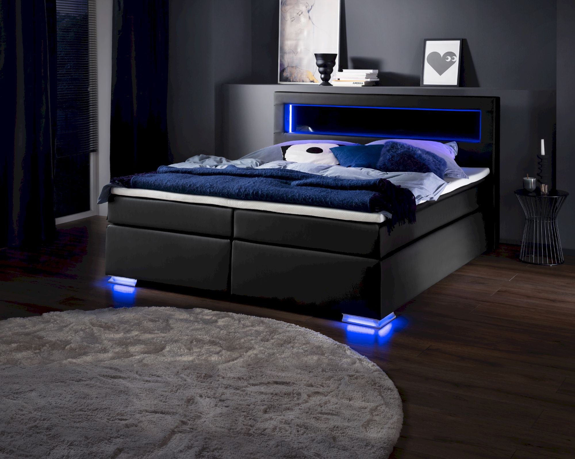 meise.möbel »Mirror« Boxspringbett in schwarz 180x200 cm / schwarz / Bonnell-Federkern inkl. Topper