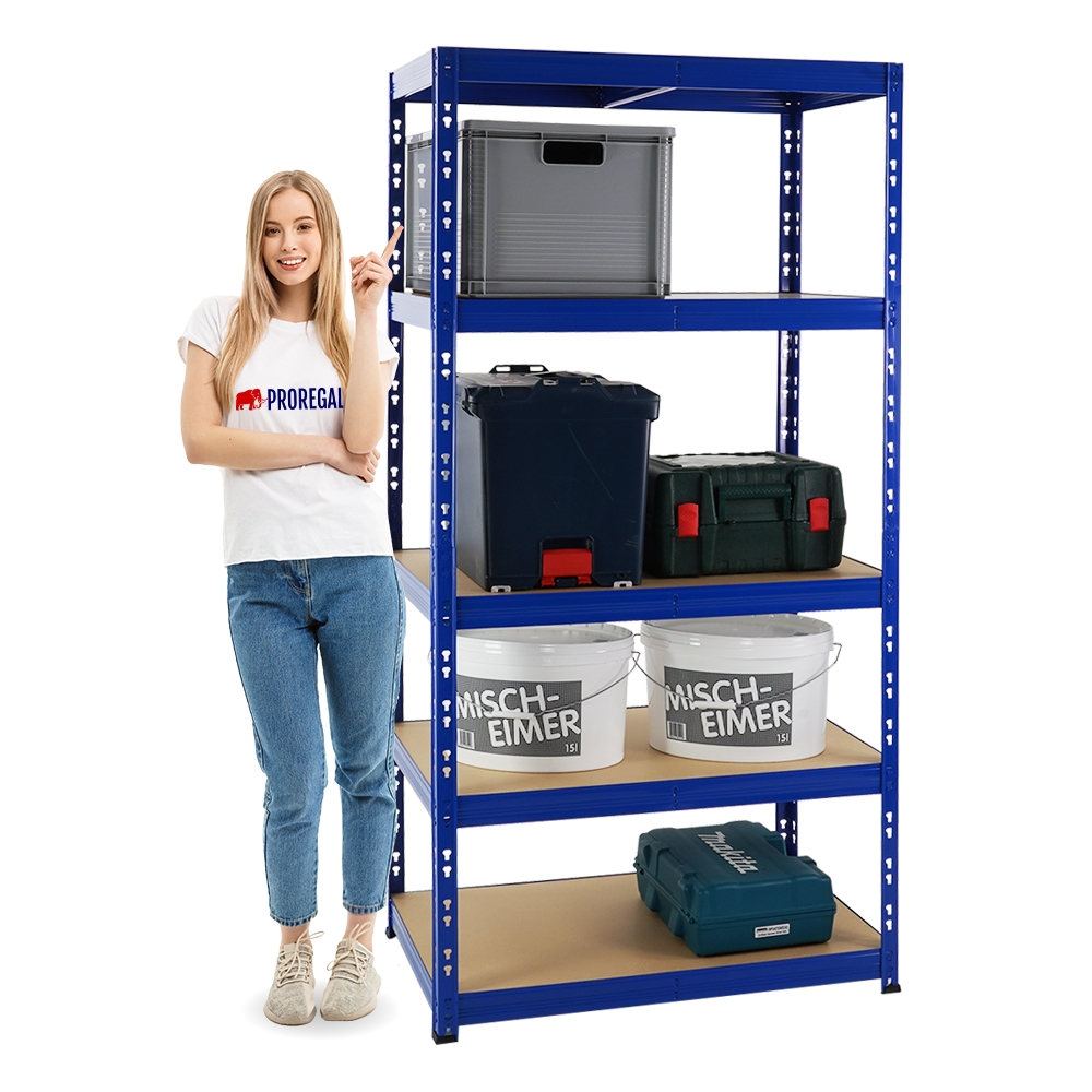 PROREGAL Kellerregal Fast Tiger | HxBxT 180x90x60 cm | Fachlast 265kg | Blau | Stecksystem Lagerregal Regalsystem Image