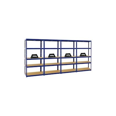 PROREGAL Mega Deal | 4x Schwerlastregal Slim Elephant S | HxBxT 180x90x45 cm | 5 Ebenen | Fachlast 350 kg | Blau | Stecksystem Lagerregal 4 Stk. Image
