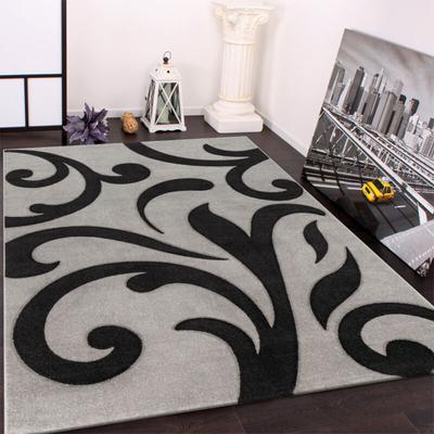 Designer Teppich mit Konturenschnitt Modern Grau Schwarz 60x110 cm - Paco Home Image