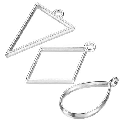 1Set/30Pcs Resin Pendants Frames 3 Shapes Alloy Hollow DIY Charms - Silver Tone