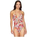 Michael Kors Swim | Michael Kors Deep Pink Floral Keyhole One Piece Swimsuit Size 10 | Color: Red/White | Size: 10