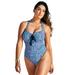 Plus Size Women's Tie Front Halter One Piece by Swimsuits For All in Blue Purple Pebble (Size 14)