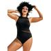Plus Size Women's Chlorine Resistant High Neck Mesh One Piece by Swimsuits For All in Black (Size 20)