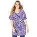 Plus Size Women's Easy Fit Duet Tee by Catherines in Dark Violet Stamped Paisley (Size 0X)