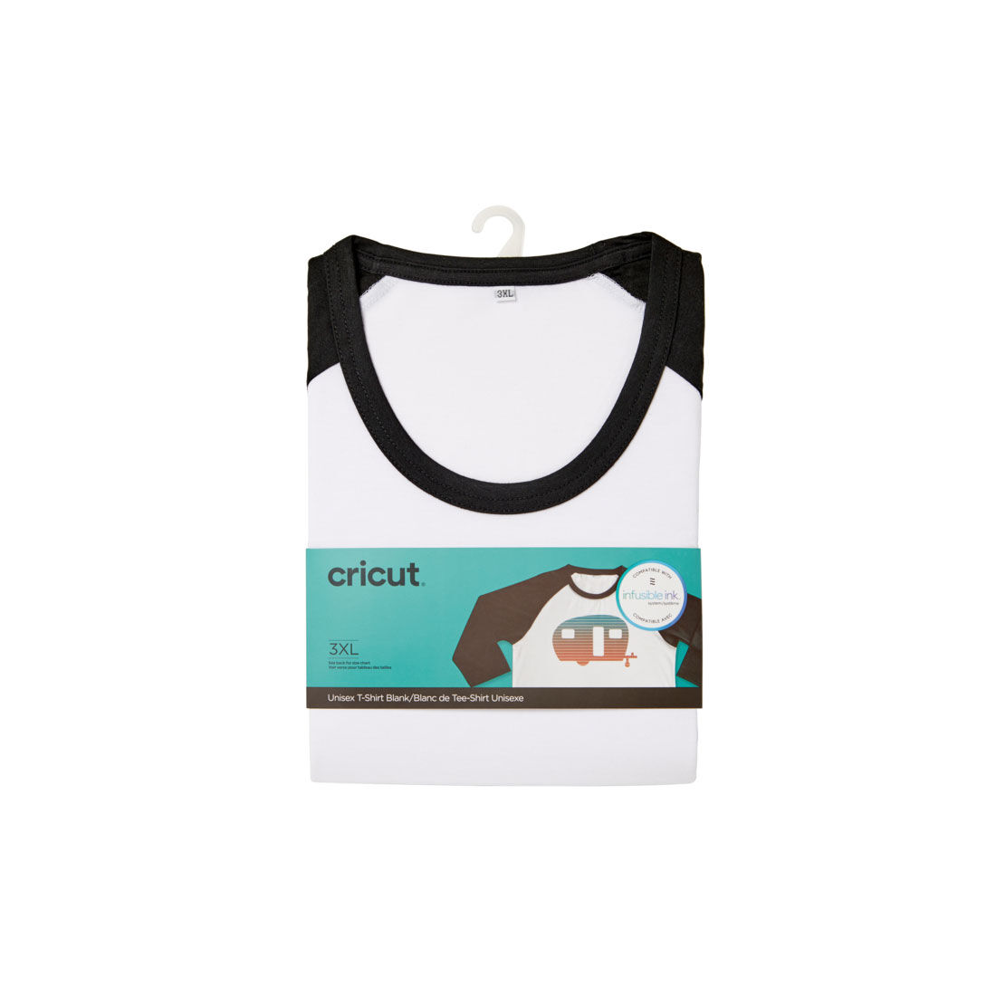 Cricut Unisex Adult T-Shirt Blank | Raglan in Black/White | 3XL | White/Black