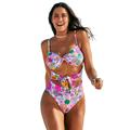 Plus Size Women's Underwire Tie Front Bandeau One Piece by Swimsuits For All in Bright Floral (Size 14)