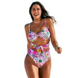 Plus Size Women's Underwire Tie Front Bandeau One Piece by Swimsuits For All in Bright Floral (Size 20)