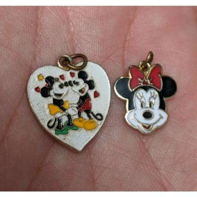 Disney Jewelry | Lot Of 2 Enamel Gold Tone Disney Mickey Minnie Pendants Charms | Color: Gold/Red | Size: Os