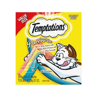 Temptations Creamy Puree Salmon, Chicken & Tuna Variety Pack Lickable Cat Treats, 0.42-oz pouch, 24 count