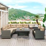 6-Piece Outdoor Wicker Sofa Set, Patio Rattan Dinning Set, Sectional Sofa with Thick Cushions and Pillows