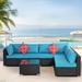 7-Piece Outdoor Garden Patio Furniture PE Rattan Wicker Sectional Cushioned Sofa Set with 2 Pillows and Glass Coffee Table