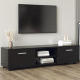 ESHOO Mid Century Modern 2 Cabinet w/ Open Shelves TV Stand For Tvs Up To 70 Inch Wood in Black | 13.7 H x 63 W x 15.7 D in | Wayfair