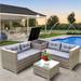 Latitude Run® 4 Piece Outdoor Patio Wicker Sectional Sofa Set w/ Storage Box For Porch, Backyard in Black/Brown | Wayfair